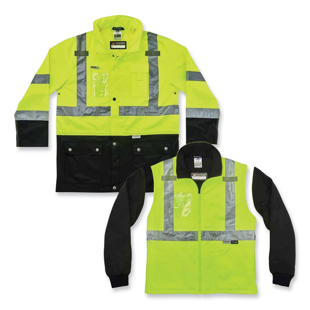 TENACIOUS HOLDINGS, INC. ergodyne® 25537 GloWear 8388 Class 3/2 Hi-Vis Thermal Jacket Kit, 3X-Large, Lime