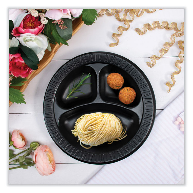 DART 10CPBQ Quiet Class Laminated Foam Dinnerware, Plate, 10.25" dia, Black, 125/Pack, 4 Packs/Carton