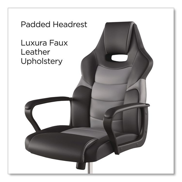 EMERGE 61108 Vector Luxura Faux Leather Gaming Chair, Supports Up to 275 lbs, Black/Gray Seat, Black/Gray Back, Black Base