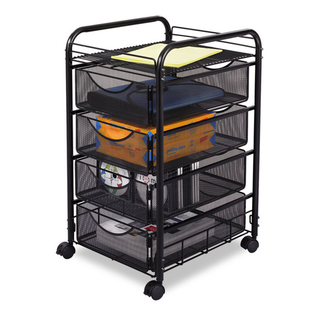SAFCO PRODUCTS 5214BL Onyx Mesh Mobile File with Four Supply Drawers, Metal, 1 Shelf, 4 Drawers, 15.75" x 17" x 27", Black