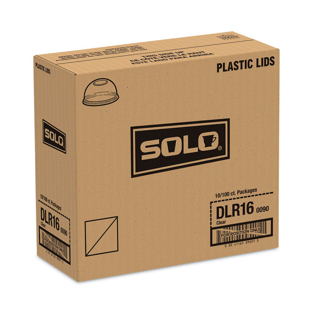 DART SOLO® DLR16 Dome-Top Cold Cup Lids, Fits 12 oz to 24 oz Cold Cups, Plastic, Clear, 1,000/Carton