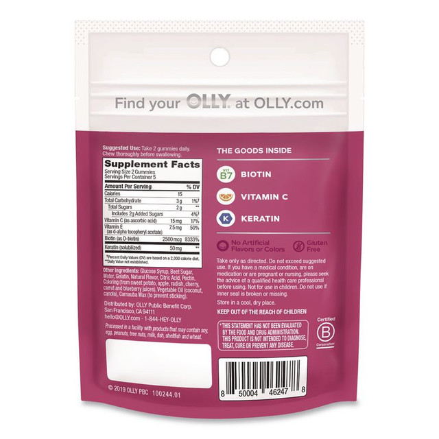 UNILEVER OLLY® 46296 Active Immunity + Elderberry Gummy, Berry Brave, 9/Pack