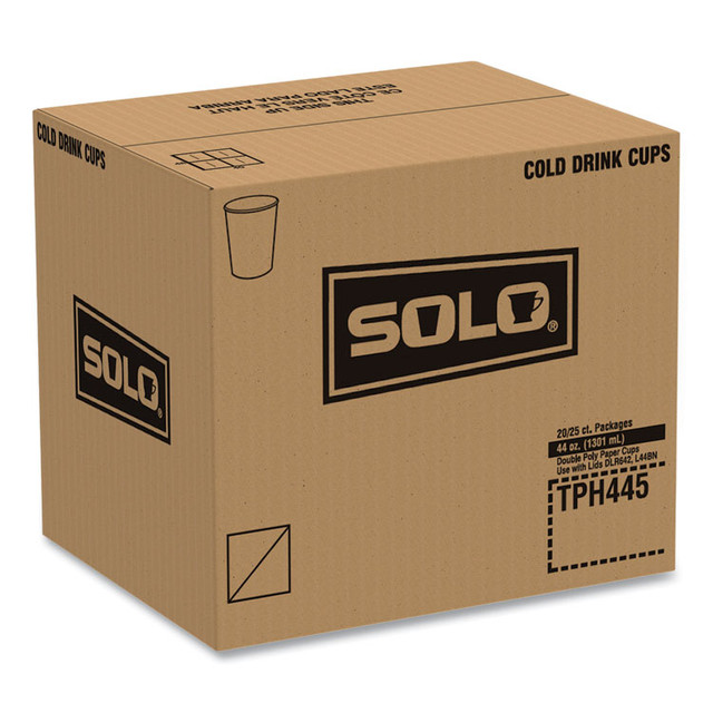 DART SOLO® TPH445P2050 Double Sided Poly (DSP) Paper Cold Cups, 44 oz, White, 500/Carton