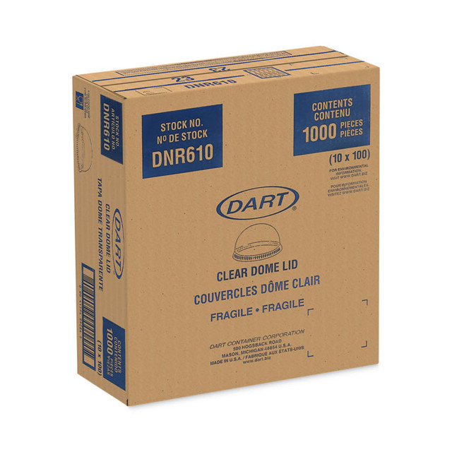 DART DNR610 Plastic Dome Lid, Fits 9 oz to 10 oz Cold Cups, Clear, 1,000/Carton