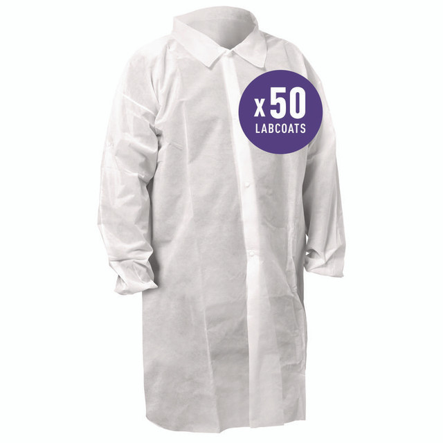 SMITH AND WESSON KleenGuard™ 67320 KGA10 Standard Weight Lab Coat for Non-Hazardous Particulate Protection, Large, White, 50/Carton