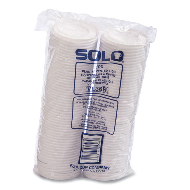 DART SOLO® VL36R Polystyrene Vented Hot Cup Lids, Fits 4 oz to 6 oz Hot Cups, Plastic, White, 100/Pack, 10 Packs/Carton