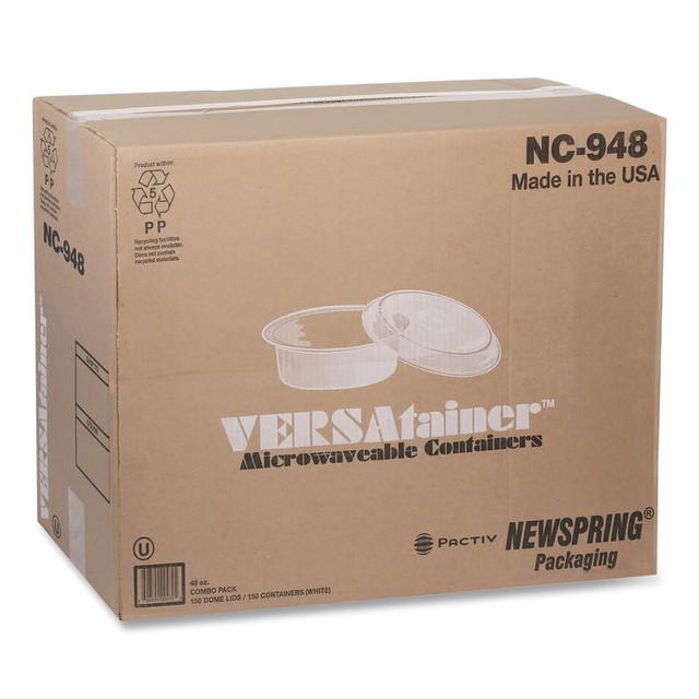 PACTIV EVERGREEN CORPORATION NC948 Newspring VERSAtainer Microwavable Containers, 48 oz, 9.5 x 9.5 x 2.4, White/Clear, Plastic, 150/Carton