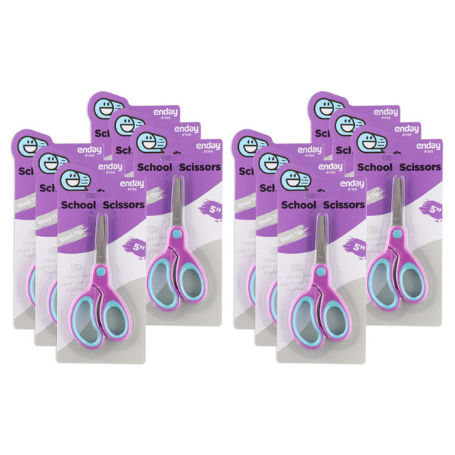 MIX N MORE enday Soft Grip School Scissors, 5", Round Tip, Purple, 6 Per Pack, 2 Packs