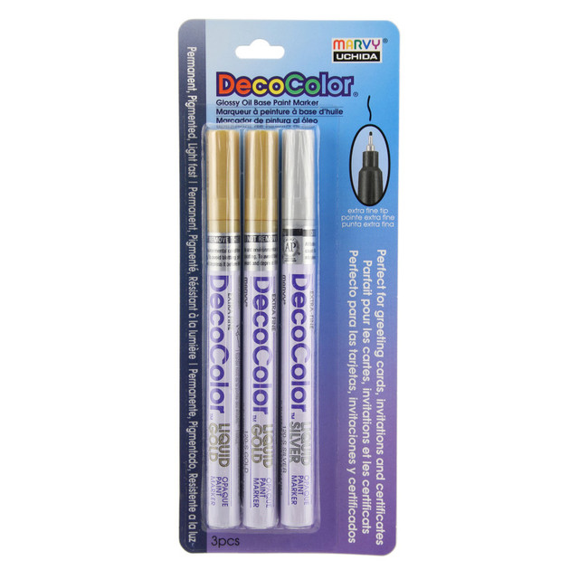 UCHIDA OF AMERICA, CORP Marvy Uchida® DecoColor® Paint Markers, Extra Fine Tip, 1234-3A, Metallic Colors, Set of 3