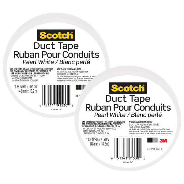 3M COMPANY Scotch® Duct Tape for Artists, 1.88 in x 20 yd (48 mm x 18.2 m), White, Pack of 2