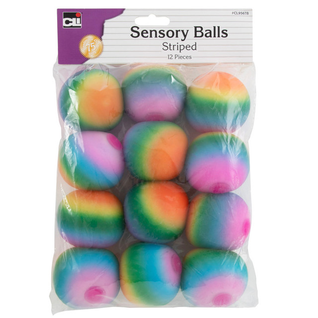 ADVANTUS Charles Leonard Sensory Balls, 2.5 in., Assorted Striped Colors, Pack of 12