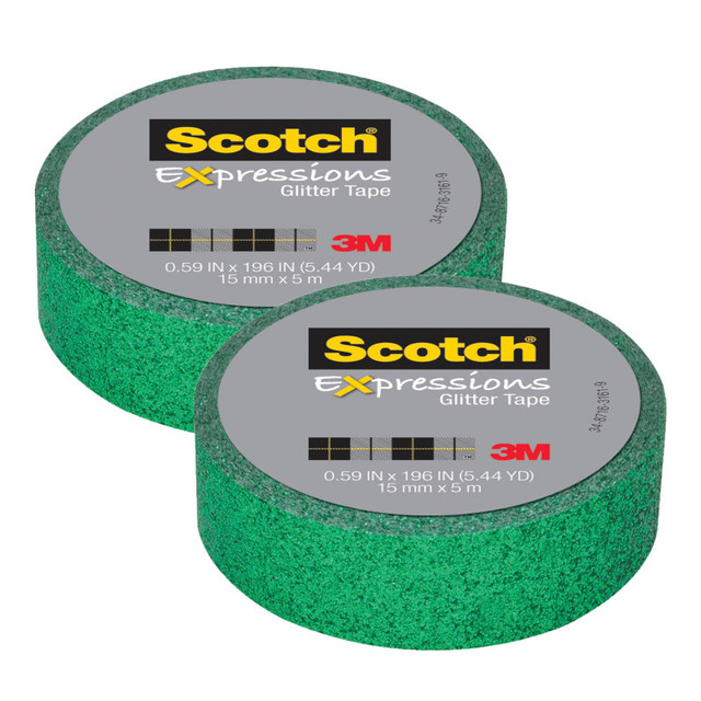 3M COMPANY Scotch® Expressions Glitter Tape, .59" x 196", Dark Green Glitter, Pack of 2