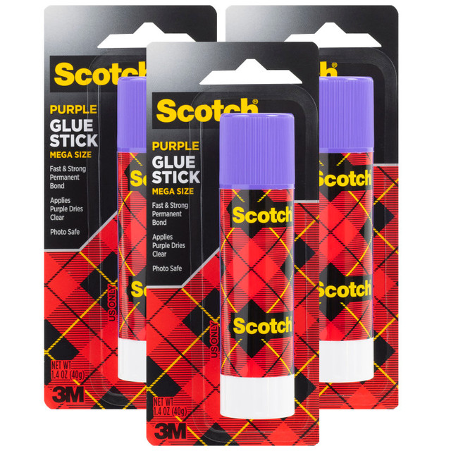 3M COMPANY Scotch® Mega Purple Glue Stick, 1.4 oz, Pack of 3