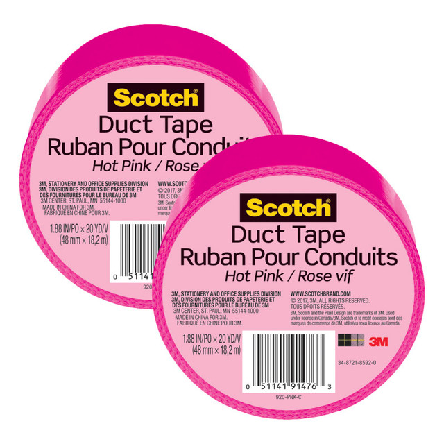 3M COMPANY Scotch® Duct Tape for Artists, 1.88 in x 20 yd (48 mm x 18.2 m), Pink, Pack of 2