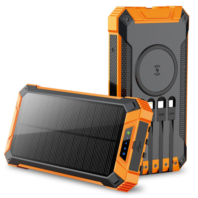 SCTP INC DBA SUNGALE Alpha Digital 20000mAh Solar Power Bank with Wireless Charging and Built-in Cables, Orange