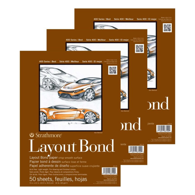 DIXON FINE ART Strathmore 400 Series Layout Paper Pad, Glue Binding, 50 Sheet, 9x12 inch, 1 Count, Pack of 3