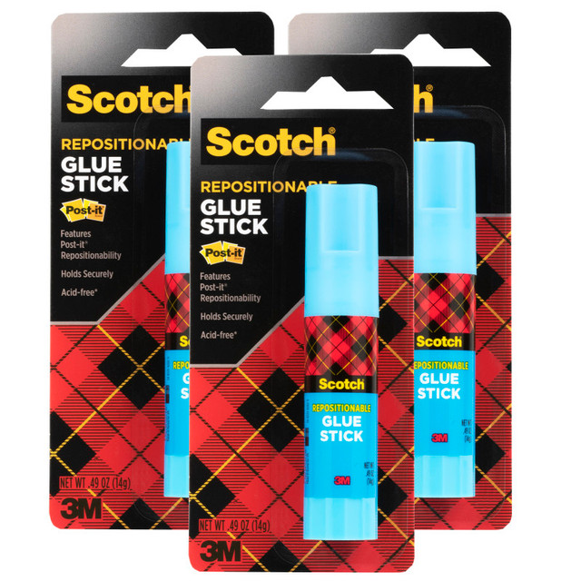 3M COMPANY Scotch® Restickable Glue Stick, .49 oz, Pack of 3