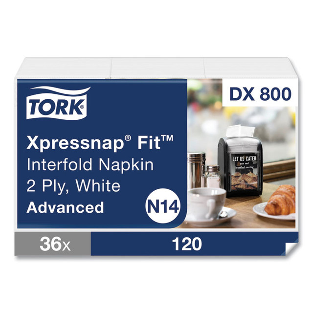 SCA TISSUE Tork® DX800 Xpressnap Fit Interfold Dispenser Napkins, 2-Ply, 6.5 x 8.39, White, 120/Pack, 36 Packs/Carton
