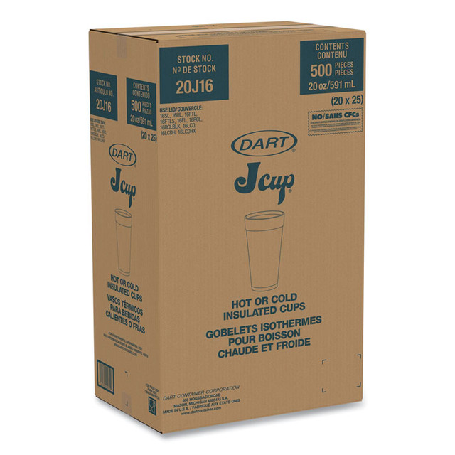 DART W20J16 Foam Drink Cups, 20 oz, White, 25/Bag, 20 Bags/Carton