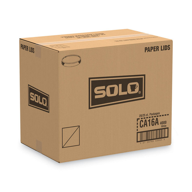 DART SOLO® CA16A Spiral-Wound Paper Hot Cup Lids, Fits 16 oz Hot Cups, Paper, White, 25/Sleeve, 20 Sleeves/Carton
