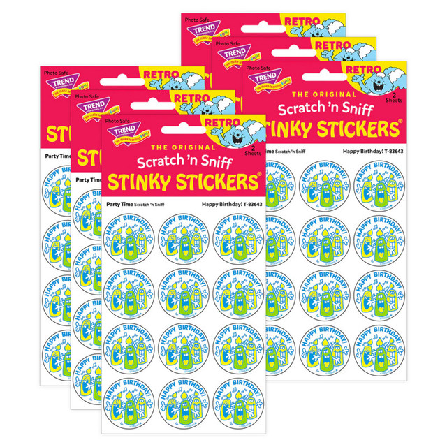 TREND ENTERPRISES INC. TREND Happy Birthday!/Party Time scent Retro Scratch 'n Sniff Stinky Stickers®, 24 Per Pack, 6 Packs