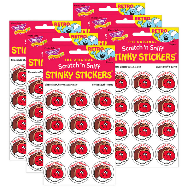 TREND ENTERPRISES INC. TREND Sweet Stuff/Chocolate Cherry scent Retro Scratch 'n Sniff Stinky Stickers®, 24 Per Pack, 6 Packs