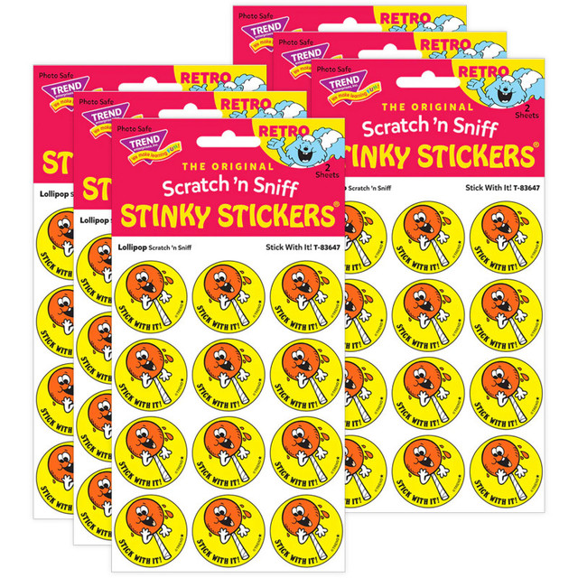TREND ENTERPRISES INC. TREND Stick With It!/Lollipop scent Retro Scratch 'n Sniff Stinky Stickers®, 24 Per Pack, 6 Packs