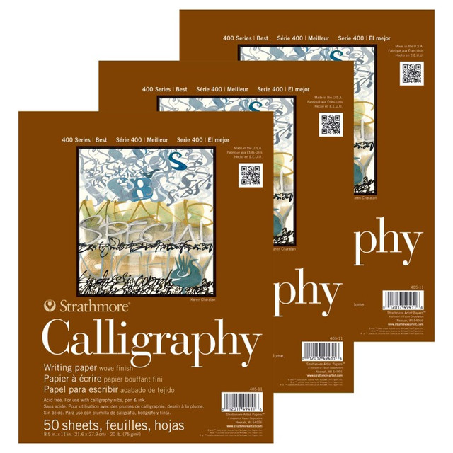 DIXON FINE ART Strathmore 400 Series Calligraphy Paper Pad, Tape Binding, 50 Sheet, 8.5x11 inch, 1 Count, Pack of 3