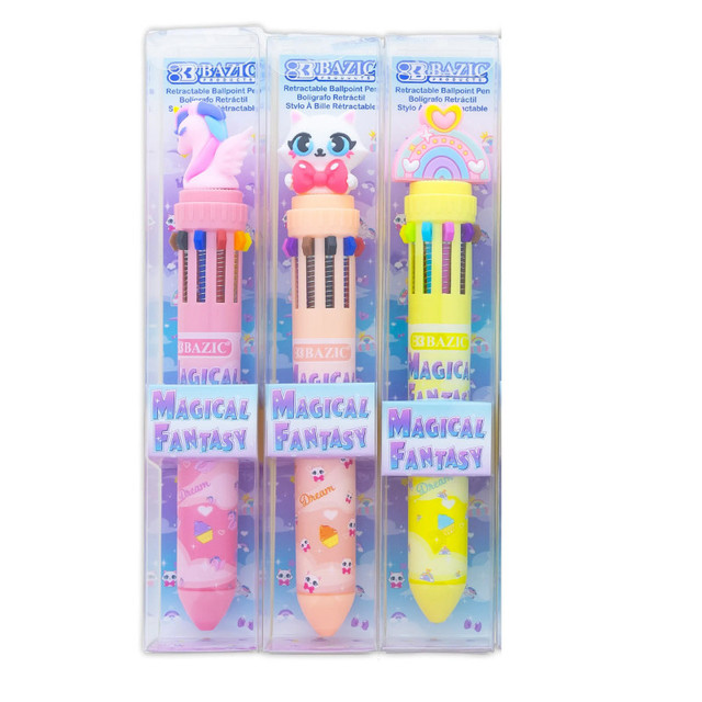 BAZIC PRODUCTS BAZIC Products® Magical Fantasy Series 10-Color Pen, Assorted Designs, Pack of 3