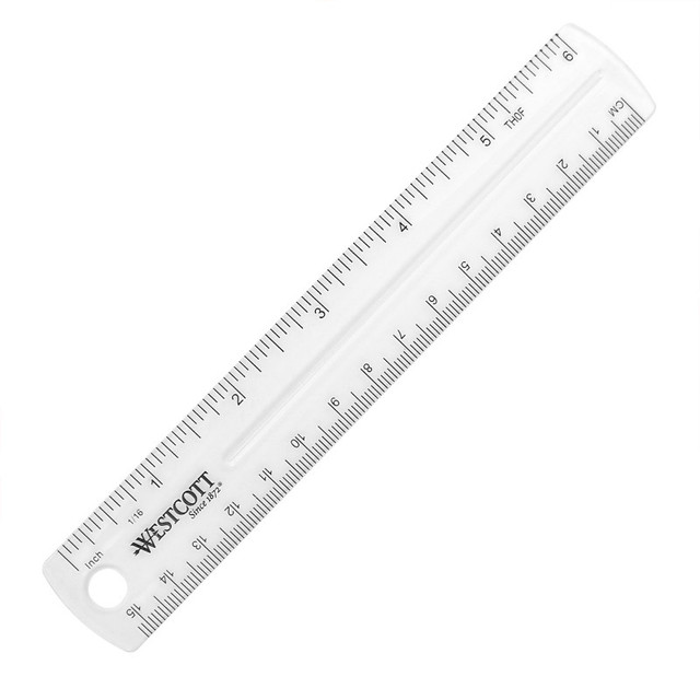 ACME UNITED CORPORATION Westcott® Clear Flexible Acrylic Ruler, Standard/Metric, 6 in (15 Cm) Long, Clear, 12 Per Pack