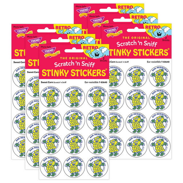 TREND ENTERPRISES INC. TREND Ear-resistible/Sweet Corn scent Retro Scratch 'n Sniff Stinky Stickers®, 24 Per Pack, 6 Packs