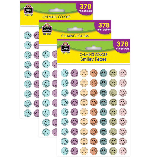 TEACHER CREATED RESOURCES Teacher Created Resources® Calming Colors Smiley Faces Mini Stickers, 378 Per Pack, 3 Packs