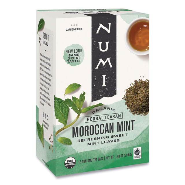 NUMI 10104 Organic Teas and Teasans, 1.4 oz, Moroccan Mint, 18/Box