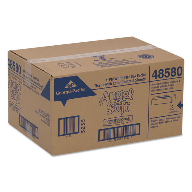 GEORGIA PACIFIC Professional 48580CT Angel Soft ps Premium Facial Tissues in Flat Box, 2-Ply, White, 100 Sheets/Box, 30 Boxes/Carton