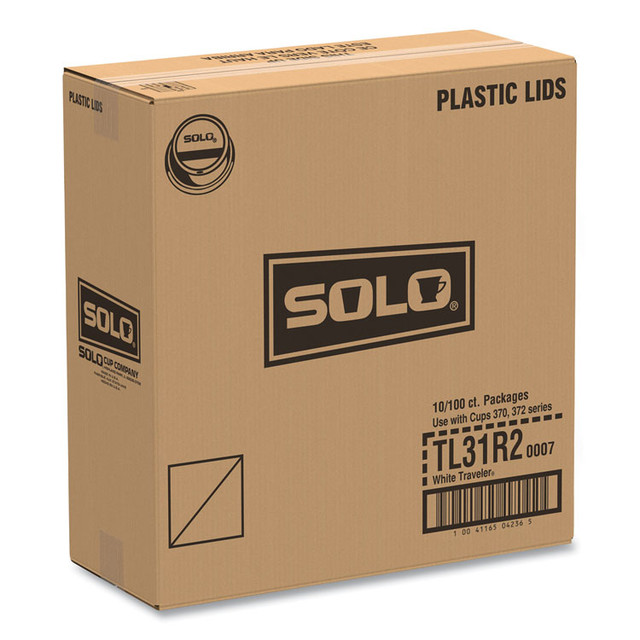 DART SOLO® TL31R2 Traveler Cappuccino Style Dome Lid, Fits 10 oz Hot Cups, Plastic, White, 100/Pack, 10 Packs/Carton