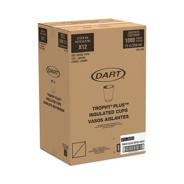 DART X12J8002CT Trophy Plus Dual Temperature Insulated Cups in Symphony Design, 12 oz, Beige, 1,000/Carton