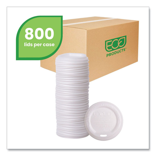 ECO-PRODUCTS,INC. EP-ECOLID-W EcoLid Renewable/Compostable Hot Cup Lids, Fits 10 oz to 20 oz Hot Cups, Plastic, White, 50/Pack, 16 Packs/Carton