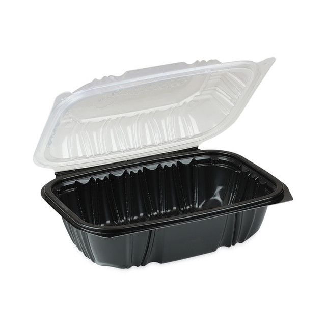 PACTIV EVERGREEN CORPORATION DC961000B000 EarthChoice Vented Dual Color Microwavable Hinged Lid Container, 34 oz, 9 x 6 x 3.1, Black/Clear, Plastic, 140/Carton