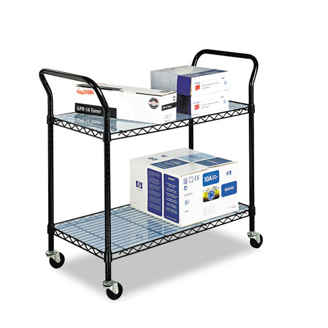 SAFCO PRODUCTS 5337BL Wire Utility Cart, Metal, 2 Shelves, 400 lb Capacity, 43.75" x 19.25" x 40.5", Black