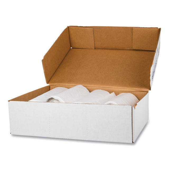 INTEGRATED BAGGING SYSTEMS Inteplast Group EC2424N High-Density Commercial Can Liners, 10 gal, 5 mic, 24" x 24", Natural, Perforated Roll, 50 Bags/Roll, 20 Rolls/Carton