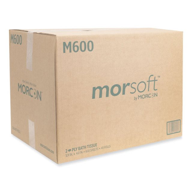 MORCON Tissue M600 Morsoft Controlled Bath Tissue, Septic Safe, 2-Ply, White, 600 Sheets/Roll, 48 Rolls/Carton