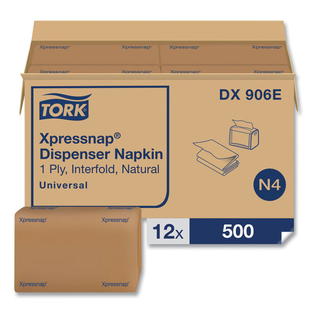 SCA TISSUE Tork® DX906E Xpressnap Interfold Dispenser Napkins, 1-Ply, Bag-Pack, 13 x 8.5, Natural, 500/Pack, 12 Packs/Carton