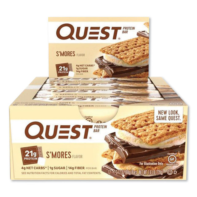 QUEST NUTRITION 00123 Protein Bars, S'mores, 2.12 oz Bar, 12 Bars/Box