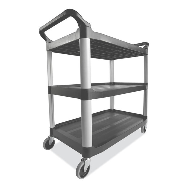 RUBBERMAID COMMERCIAL PROD. 4091 GRA Xtra Utility Cart with Open Sides, Plastic, 3 Shelves, 300 lb Capacity, 20" x 40.63" x 37.8", Gray