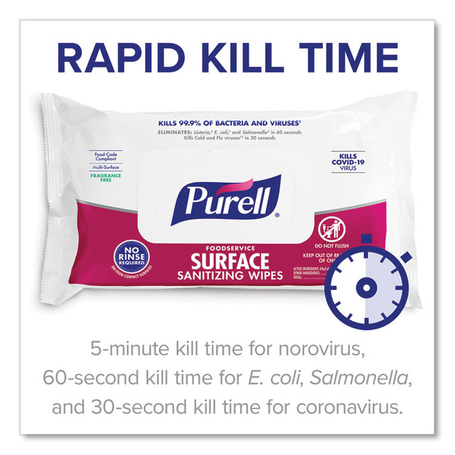 GO-JO INDUSTRIES PURELL® 937112CT Foodservice Surface Sanitizing Wipes, 1-Ply, 7.4 x 9, Fragrance-Free, White, 72/Pouch, 12 Pouches/Carton