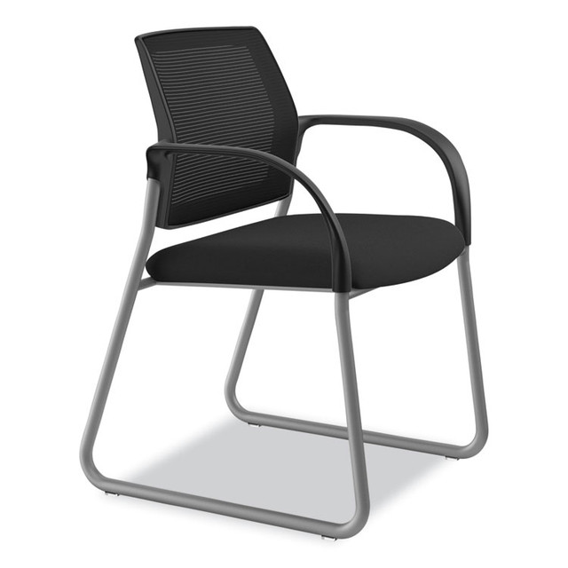 HON COMPANY IB108IMCU10P Ignition Series Mesh Back Guest Chair with Sled Base, Fabric Seat, 25" x 22" x 34", Black Seat, Black Back, Platinum Base