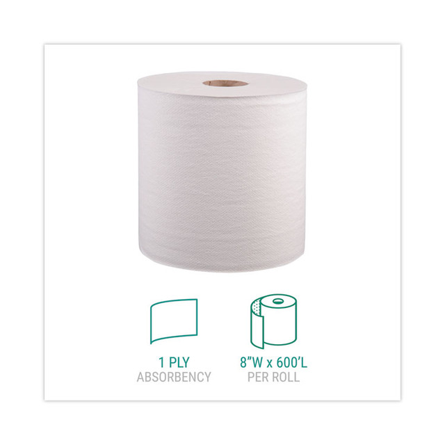 WINDSOFT 12906B Hardwound Roll Towels, 1-Ply, 8" x 800 ft, White, 6 Rolls/Carton