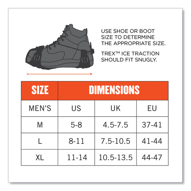 TENACIOUS HOLDINGS, INC. ergodyne® 16774 Trex 6310 Adjustable Slip-On Ice Cleats, Large, Black, Pair