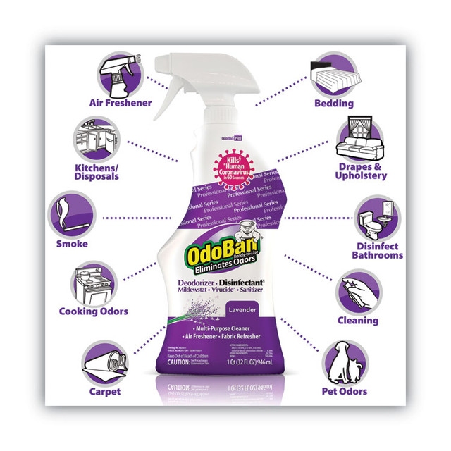 CLEAN CONTROL CORPORATION OdoBan® 910162-QC12 RTU Odor Eliminator and Disinfectant, Lavender, 32 oz Spray Bottle, 12/Carton