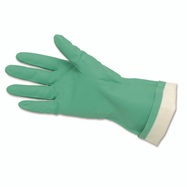 MCR SAFETY 5319E Flock-Lined Nitrile Gloves, One Size Fits Most, Green, 12 Pairs